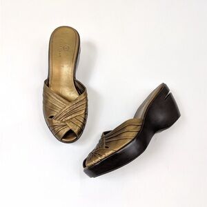 Cole Haan Nike Air Bronze Leather Wedge Sandals 11B